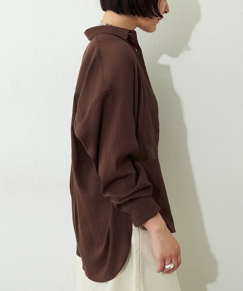 Whim Gazette(ウィムガゼット)の「コットンガーゼシフォンシャツ/セットアップ可(シャツ/ブラウス・レディース・ブラウン/ベージュ・FREE)」の9枚目の写真