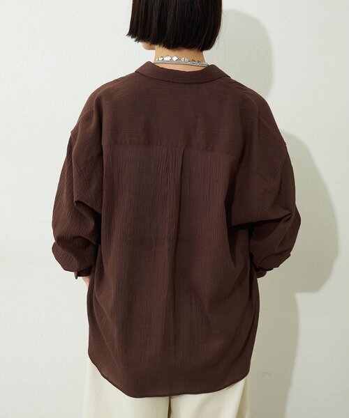 Whim Gazette(ウィムガゼット)の「コットンガーゼシフォンシャツ/セットアップ可(シャツ/ブラウス・レディース・ブラウン/ベージュ・FREE)」の8枚目の写真