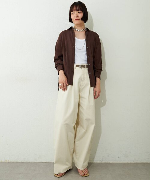 Whim Gazette(ウィムガゼット)の「コットンガーゼシフォンシャツ/セットアップ可(シャツ/ブラウス・レディース・ブラウン/ベージュ・FREE)」の3枚目の写真