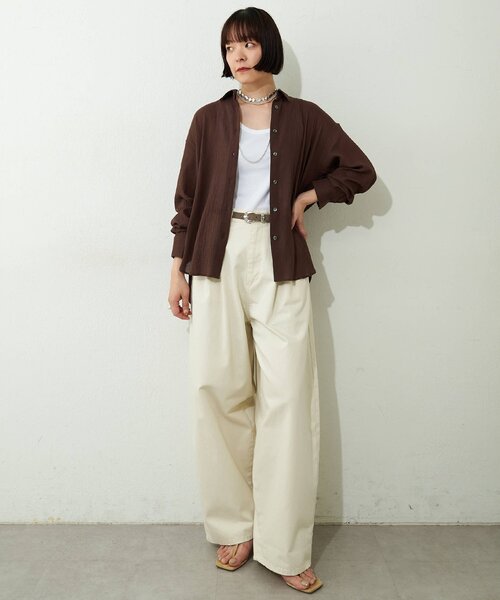 Whim Gazette(ウィムガゼット)の「コットンガーゼシフォンシャツ/セットアップ可(シャツ/ブラウス・レディース・ブラウン/ベージュ・FREE)」の11枚目の写真