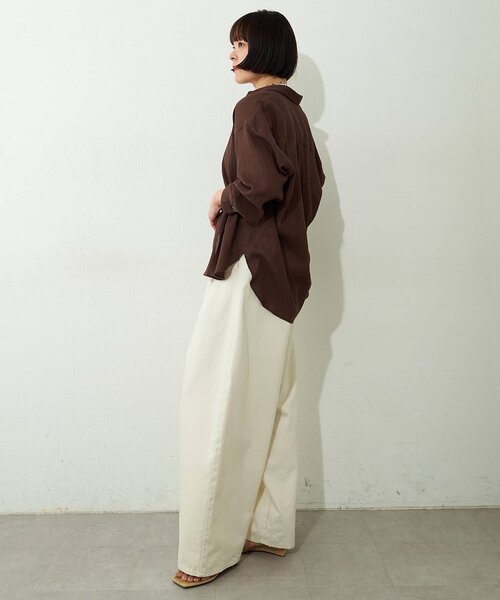 Whim Gazette(ウィムガゼット)の「コットンガーゼシフォンシャツ/セットアップ可(シャツ/ブラウス・レディース・ブラウン/ベージュ・FREE)」の6枚目の写真