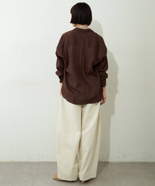 Whim Gazette(ウィムガゼット)の「コットンガーゼシフォンシャツ/セットアップ可(シャツ/ブラウス・レディース・ブラウン/ベージュ・FREE)」の7枚目の写真