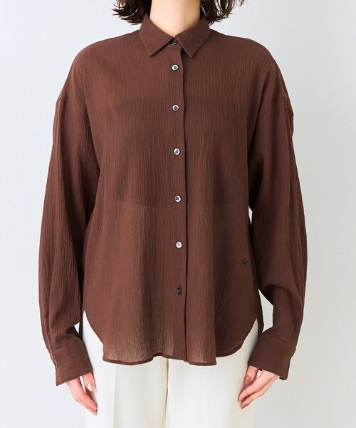 Whim Gazette(ウィムガゼット)の「コットンガーゼシフォンシャツ/セットアップ可(シャツ/ブラウス・レディース・ブラウン/ベージュ・FREE)」の22枚目の写真