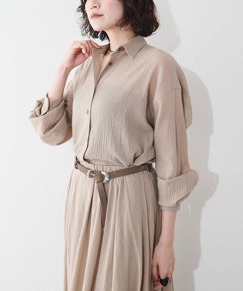 Whim Gazette(ウィムガゼット)の「コットンガーゼシフォンシャツ/セットアップ可(シャツ/ブラウス・レディース・ブラウン/ベージュ・FREE)」の14枚目の写真