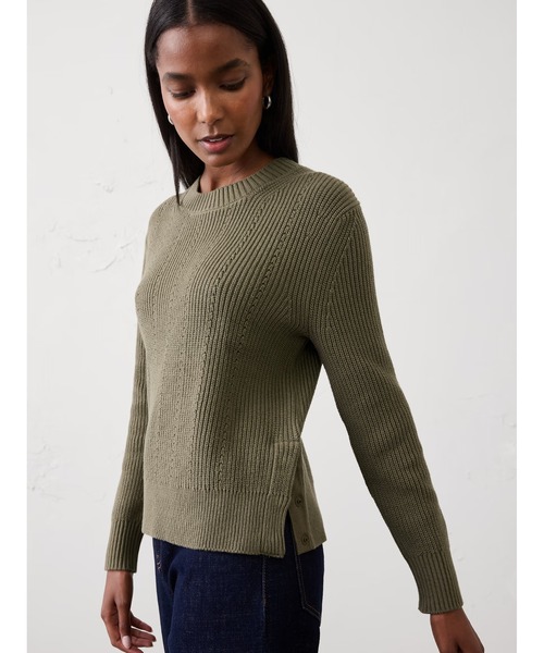 BANANA REPUBLIC FACTORY STORE(バナナリパブリック ファクトリーストア)の「BANANA REPUBLIC FACTORY STORE コットン テクスチャードリブ サイドボタンセーター(ニット/セーター・レディース・オリーブ/ホワイト/ピンク・S/M/L/XS)」の2枚目の写真