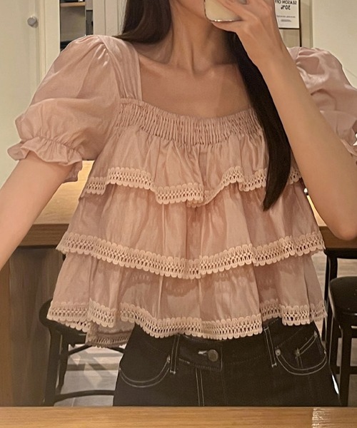 Girly Doll（ガーリードール）の「パフスリティアードフリルブラウス（その他トップス・レディース・ピンク/ホワイト・FREE）」の12枚目の写真