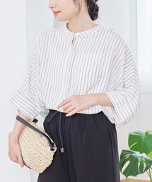 【接触冷感】リネンレーヨンドルマンバンドカラーシャツ