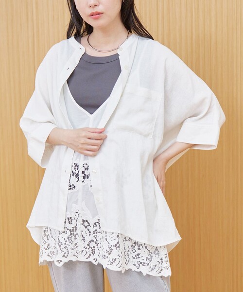 coen(コーエン)の「【接触冷感】リネンレーヨンドルマンバンドカラーシャツ(シャツ/ブラウス・レディース・ダークブラウン/オフホワイト/ロイヤルブルー/その他1・FREE)」の1枚目の写真