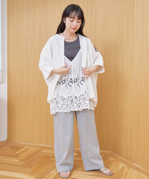 coen(コーエン)の「【接触冷感】リネンレーヨンドルマンバンドカラーシャツ(シャツ/ブラウス・レディース・ダークブラウン/オフホワイト/ロイヤルブルー/その他1・FREE)」の6枚目の写真