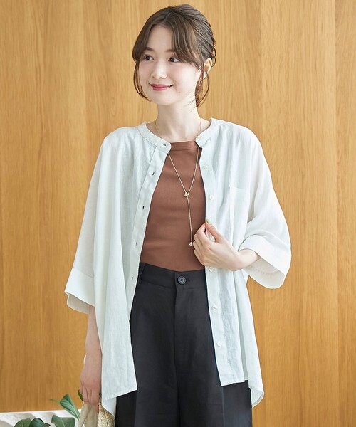 coen(コーエン)の「【接触冷感】リネンレーヨンドルマンバンドカラーシャツ(シャツ/ブラウス・レディース・ダークブラウン/オフホワイト/ロイヤルブルー/その他1・FREE)」の12枚目の写真