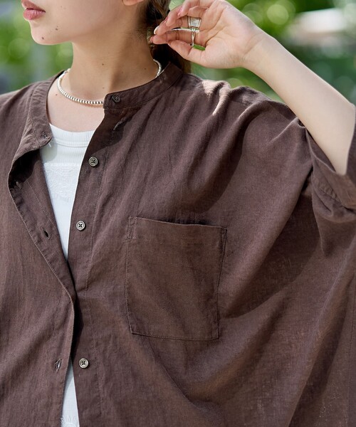 coen(コーエン)の「【接触冷感】リネンレーヨンドルマンバンドカラーシャツ(シャツ/ブラウス・レディース・ダークブラウン/オフホワイト/ロイヤルブルー/その他1・FREE)」の18枚目の写真