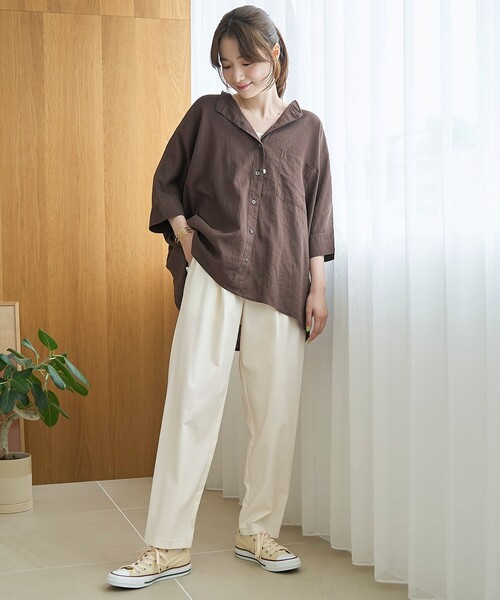 coen(コーエン)の「【接触冷感】リネンレーヨンドルマンバンドカラーシャツ(シャツ/ブラウス・レディース・ダークブラウン/オフホワイト/ロイヤルブルー/その他1・FREE)」の19枚目の写真