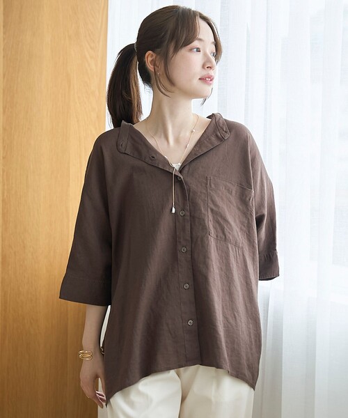 coen(コーエン)の「【接触冷感】リネンレーヨンドルマンバンドカラーシャツ(シャツ/ブラウス・レディース・ダークブラウン/オフホワイト/ロイヤルブルー/その他1・FREE)」の20枚目の写真