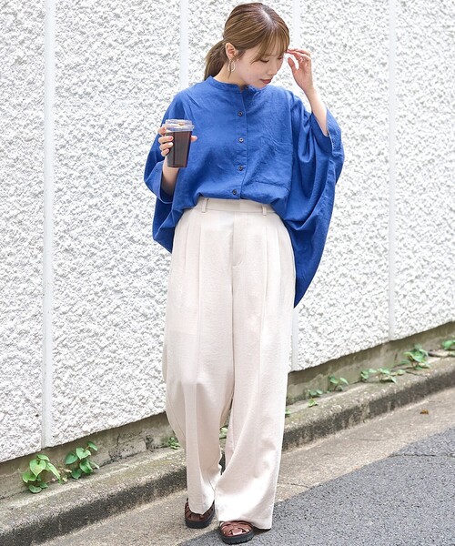 coen(コーエン)の「【接触冷感】リネンレーヨンドルマンバンドカラーシャツ(シャツ/ブラウス・レディース・ダークブラウン/オフホワイト/ロイヤルブルー/その他1・FREE)」の21枚目の写真