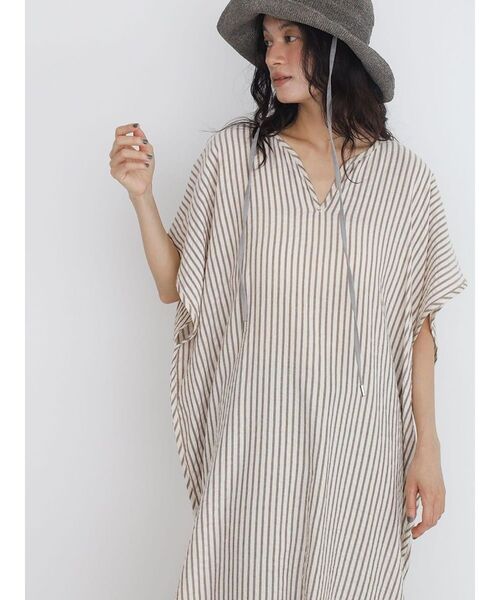 FIKA.(フィーカ)の「Striped skipper onepiece(ワンピース・レディース・グリーン系その他3/ベージュ/ホワイト/パープル系その他・MEDIUM)」の1枚目の写真