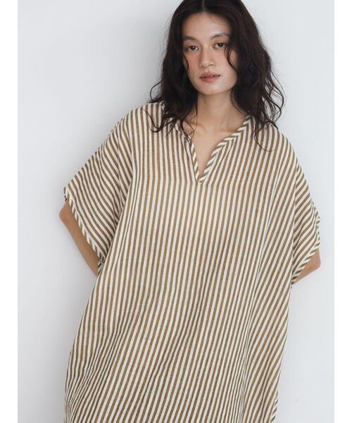 FIKA.(フィーカ)の「Striped skipper onepiece(ワンピース・レディース・グリーン系その他3/ベージュ/ホワイト/パープル系その他・MEDIUM)」の13枚目の写真