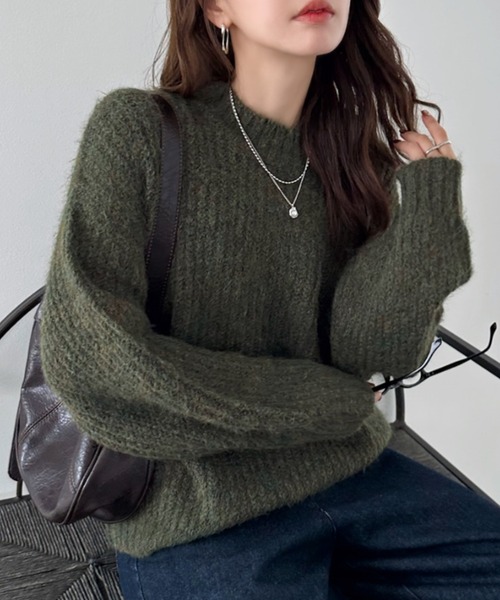 Eclat one(エクラワン)の「【Eclat one】畦編み メランジ モヘアタッチ ルーズニット(ニット/セーター・レディース・ブラウン/グリーン/チャコール/ネイビー・FREE)」の4枚目の写真