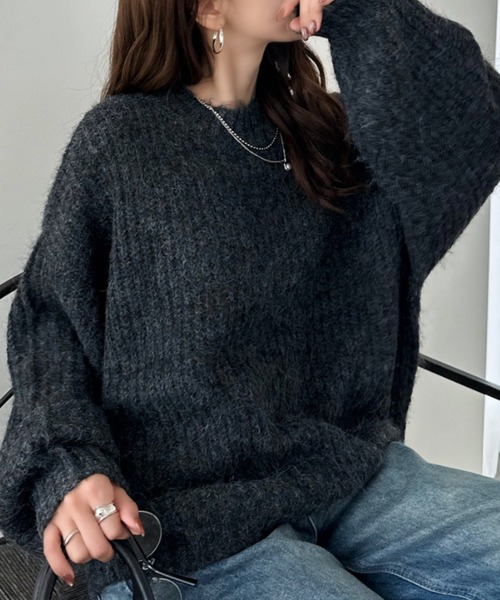 Eclat one(エクラワン)の「【Eclat one】畦編み メランジ モヘアタッチ ルーズニット(ニット/セーター・レディース・ブラウン/グリーン/チャコール/ネイビー・FREE)」の7枚目の写真