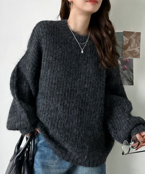 Eclat one(エクラワン)の「【Eclat one】畦編み メランジ モヘアタッチ ルーズニット(ニット/セーター・レディース・ブラウン/グリーン/チャコール/ネイビー・FREE)」の9枚目の写真