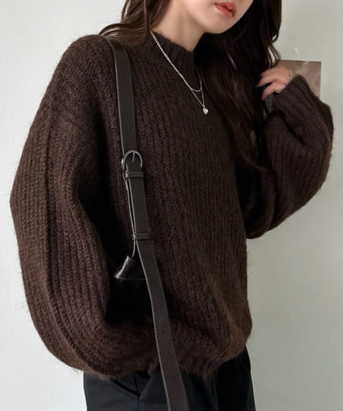 Eclat one(エクラワン)の「【Eclat one】畦編み メランジ モヘアタッチ ルーズニット(ニット/セーター・レディース・ブラウン/グリーン/チャコール/ネイビー・FREE)」の11枚目の写真