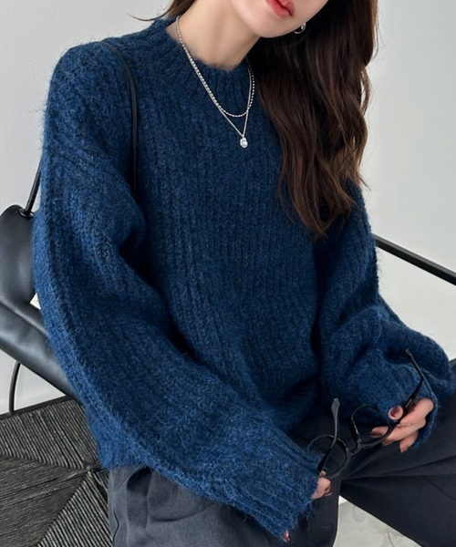 Eclat one(エクラワン)の「【Eclat one】畦編み メランジ モヘアタッチ ルーズニット(ニット/セーター・レディース・ブラウン/グリーン/チャコール/ネイビー・FREE)」の19枚目の写真