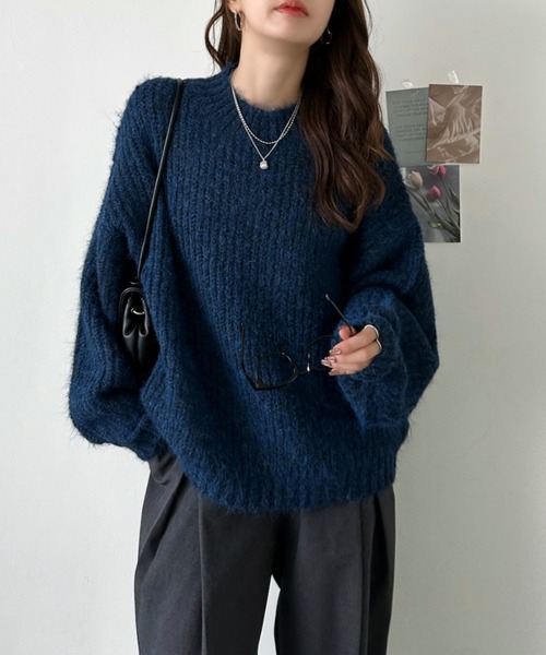 Eclat one(エクラワン)の「【Eclat one】畦編み メランジ モヘアタッチ ルーズニット(ニット/セーター・レディース・ブラウン/グリーン/チャコール/ネイビー・FREE)」の20枚目の写真