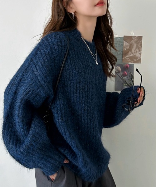 Eclat one(エクラワン)の「【Eclat one】畦編み メランジ モヘアタッチ ルーズニット(ニット/セーター・レディース・ブラウン/グリーン/チャコール/ネイビー・FREE)」の22枚目の写真