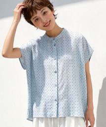 Sew loop（ソーループ）の「麻混ルーズフィットの小さなスクエア柄半袖ブラウス（シャツ/ブラウス）」