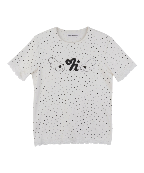 HIGH SCHOOL DISCO（ハイスクールディスコ）の「ドットスターレースショートスリーブ_アイボリー（Tシャツ/カットソー・レディース・その他・FREE）」の2枚目の写真