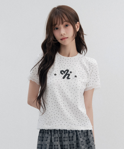 HIGH SCHOOL DISCO（ハイスクールディスコ）の「ドットスターレースショートスリーブ_アイボリー（Tシャツ/カットソー・レディース・その他・FREE）」の4枚目の写真