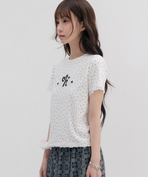 HIGH SCHOOL DISCO（ハイスクールディスコ）の「ドットスターレースショートスリーブ_アイボリー（Tシャツ/カットソー・レディース・その他・FREE）」の5枚目の写真