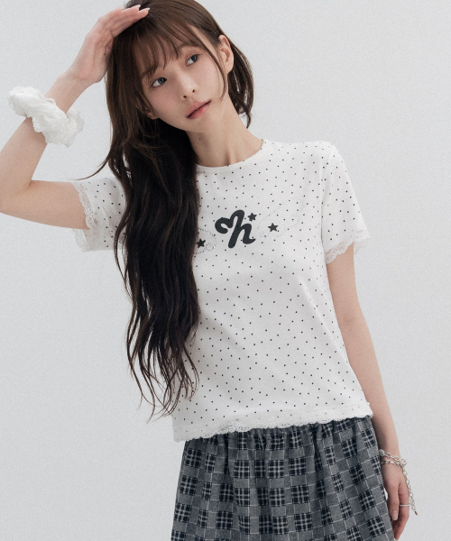 HIGH SCHOOL DISCO（ハイスクールディスコ）の「ドットスターレースショートスリーブ_アイボリー（Tシャツ/カットソー・レディース・その他・FREE）」の7枚目の写真