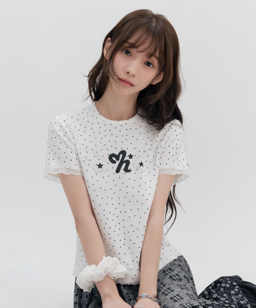 HIGH SCHOOL DISCO（ハイスクールディスコ）の「ドットスターレースショートスリーブ_アイボリー（Tシャツ/カットソー・レディース・その他・FREE）」の8枚目の写真