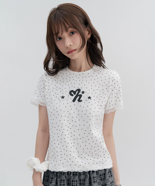 HIGH SCHOOL DISCO（ハイスクールディスコ）の「ドットスターレースショートスリーブ_アイボリー（Tシャツ/カットソー・レディース・その他・FREE）」の10枚目の写真