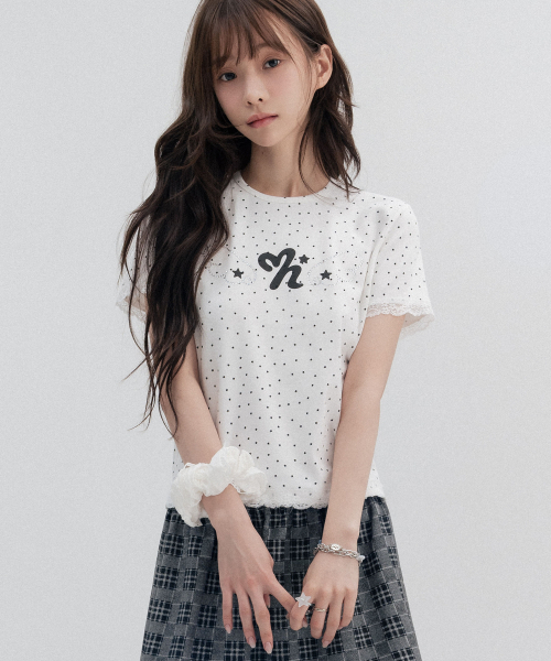 HIGH SCHOOL DISCO（ハイスクールディスコ）の「ドットスターレースショートスリーブ_アイボリー（Tシャツ/カットソー・レディース・その他・FREE）」の11枚目の写真