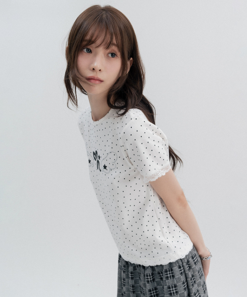 HIGH SCHOOL DISCO（ハイスクールディスコ）の「ドットスターレースショートスリーブ_アイボリー（Tシャツ/カットソー・レディース・その他・FREE）」の12枚目の写真