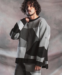mn3293-Panel Jacquard Airy Knit Long-Sleeve Crew ニット(AG07-026acg)