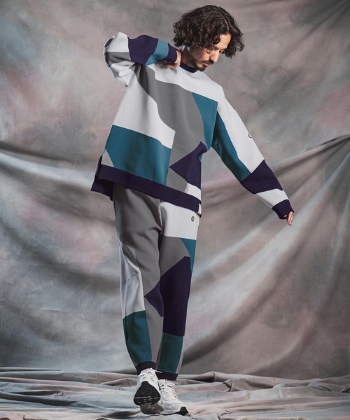 ANGENEHM（アンゲネーム）の「mn3293-Panel Jacquard Airy Knit Long-Sleeve Crew ニット(AG07-026acg)（ニット/セーター・メンズ・ネイビー/ダークカーキ/ブラック/ミックスグレー・S/M/L）」の5枚目の写真