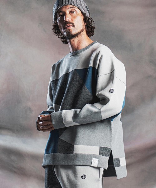 ANGENEHM（アンゲネーム）の「mn3293-Panel Jacquard Airy Knit Long-Sleeve Crew ニット(AG07-026acg)（ニット/セーター・メンズ・ネイビー/ダークカーキ/ブラック/ミックスグレー・S/M/L）」の7枚目の写真