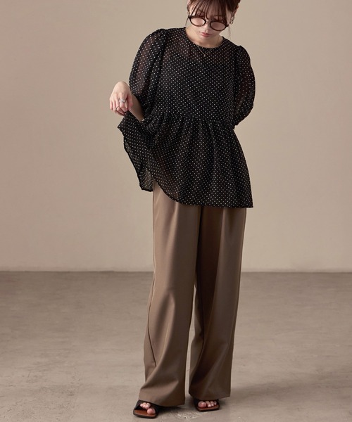 Fashion Letter(ファッションレター)の「シアードット パフスリーブブラウス(シャツ/ブラウス・レディース・アイボリー/ブラック・M)」の3枚目の写真