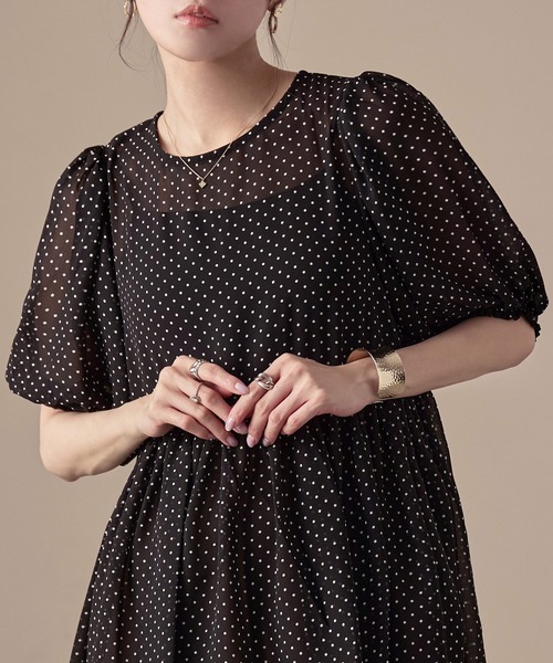 Fashion Letter(ファッションレター)の「シアードット パフスリーブブラウス(シャツ/ブラウス・レディース・アイボリー/ブラック・M)」の4枚目の写真