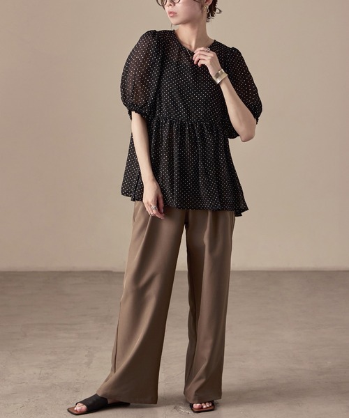 Fashion Letter(ファッションレター)の「シアードット パフスリーブブラウス(シャツ/ブラウス・レディース・アイボリー/ブラック・M)」の5枚目の写真