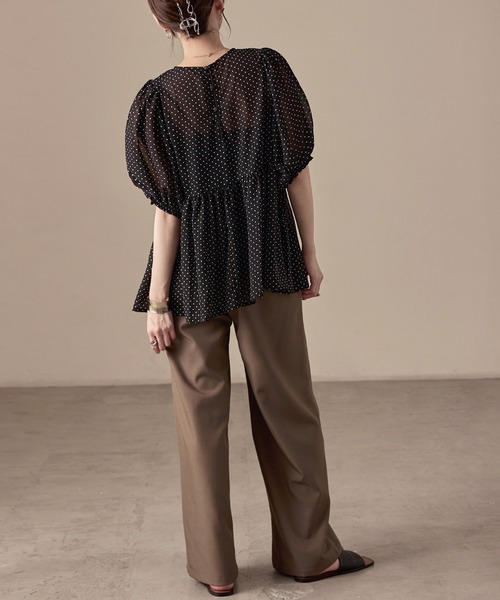 Fashion Letter(ファッションレター)の「シアードット パフスリーブブラウス(シャツ/ブラウス・レディース・アイボリー/ブラック・M)」の8枚目の写真