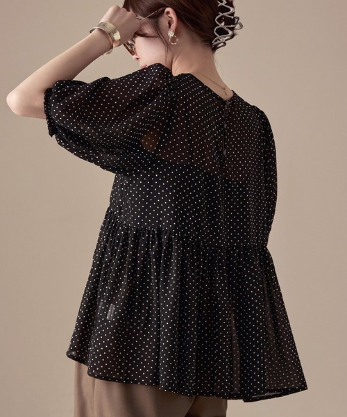 Fashion Letter(ファッションレター)の「シアードット パフスリーブブラウス(シャツ/ブラウス・レディース・アイボリー/ブラック・M)」の9枚目の写真