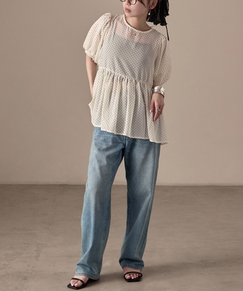Fashion Letter(ファッションレター)の「シアードット パフスリーブブラウス(シャツ/ブラウス・レディース・アイボリー/ブラック・M)」の13枚目の写真