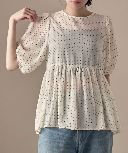 Fashion Letter(ファッションレター)の「シアードット パフスリーブブラウス(シャツ/ブラウス・レディース・アイボリー/ブラック・M)」の14枚目の写真
