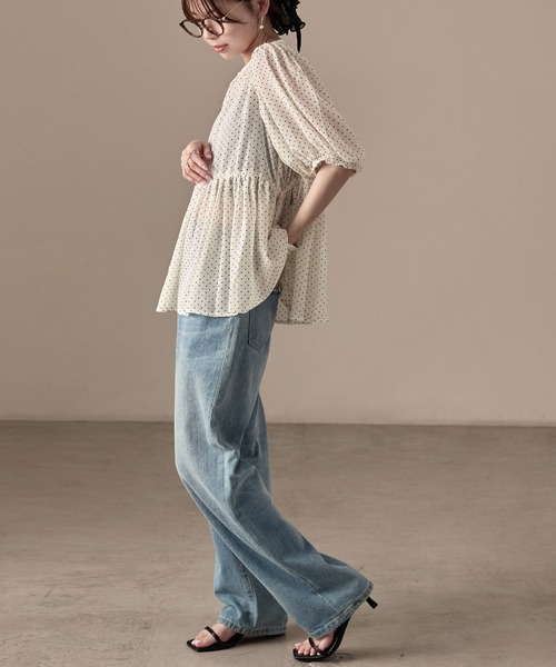 Fashion Letter(ファッションレター)の「シアードット パフスリーブブラウス(シャツ/ブラウス・レディース・アイボリー/ブラック・M)」の16枚目の写真