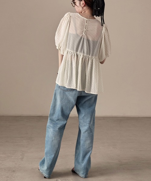 Fashion Letter(ファッションレター)の「シアードット パフスリーブブラウス(シャツ/ブラウス・レディース・アイボリー/ブラック・M)」の17枚目の写真