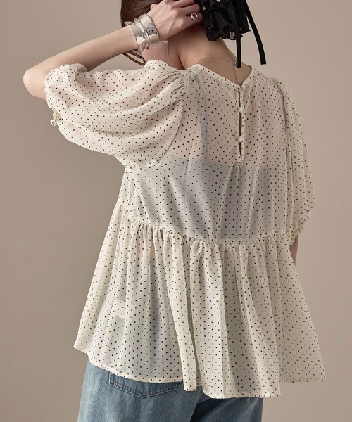 Fashion Letter(ファッションレター)の「シアードット パフスリーブブラウス(シャツ/ブラウス・レディース・アイボリー/ブラック・M)」の18枚目の写真