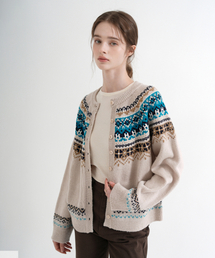 Nordic Round neck Knit Cardigan (beige)
